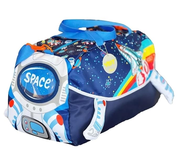 Zokpo Space Rocket Kids Duffle Bag – Large Travel & Gym Bag for Boys/Girls | Astronaut Theme Overnight Weekender Bag for School, Sports, Holidays & Teenagers (Blue)