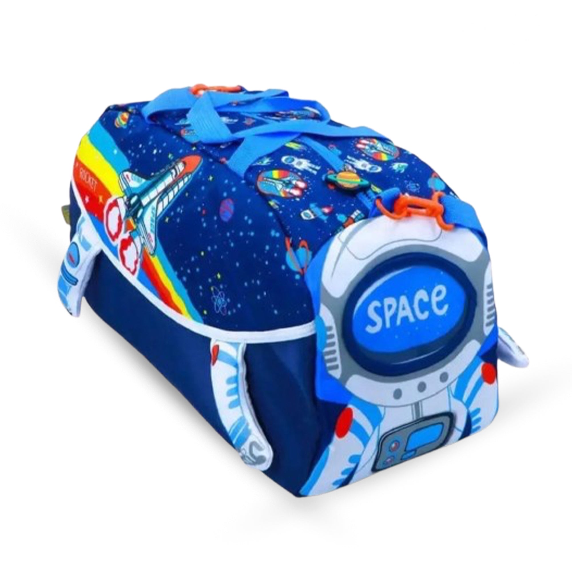 Zokpo Space Rocket Kids Duffle Bag – Large Travel & Gym Bag for Boys/Girls | Astronaut Theme Overnight Weekender Bag for School, Sports, Holidays & Teenagers (Blue)