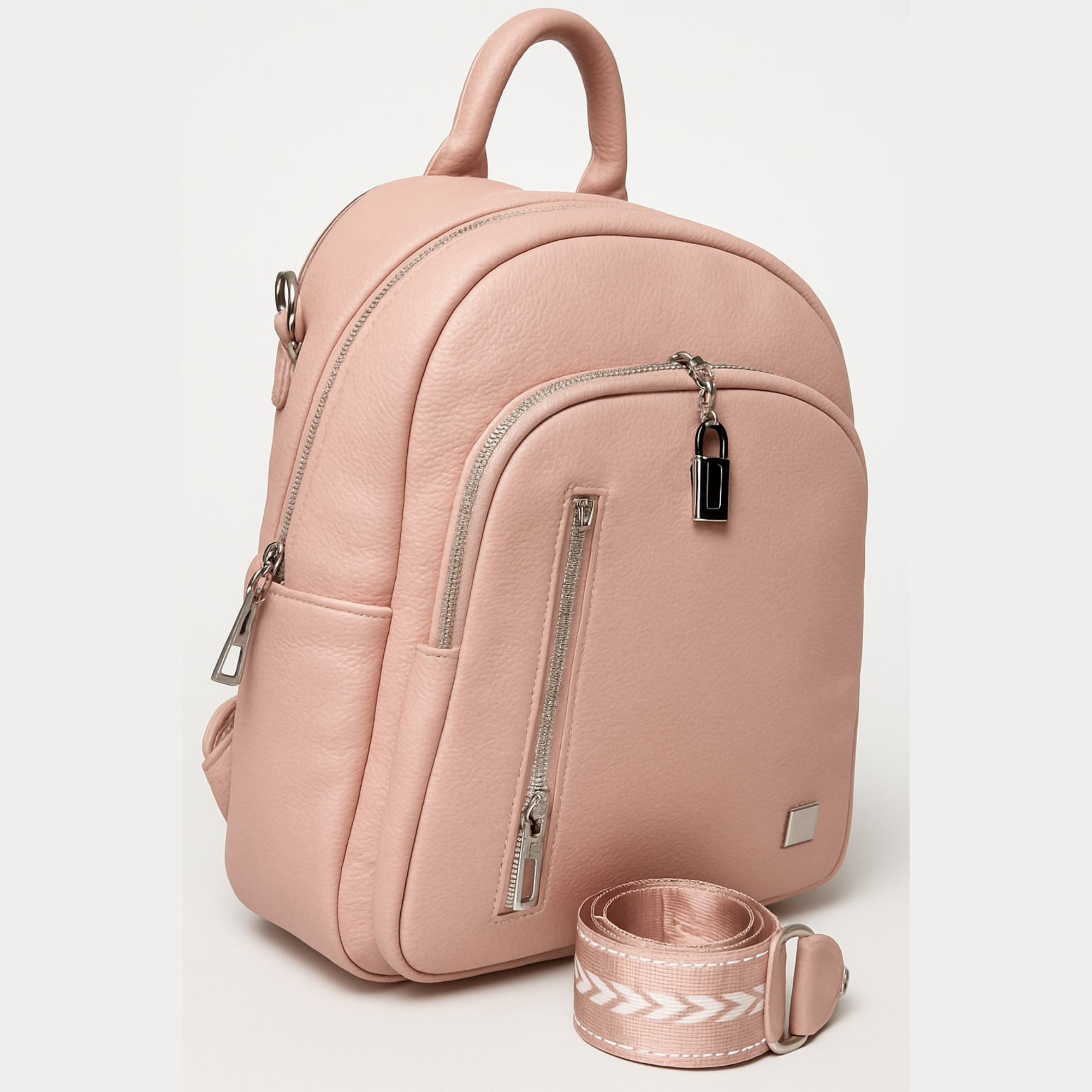 ZOKPO Elegant Pink Faux Leather Mini Backpack Purse - Stylish Small Travel Daypack for Women & Girls with Silver Hardware (Pink)