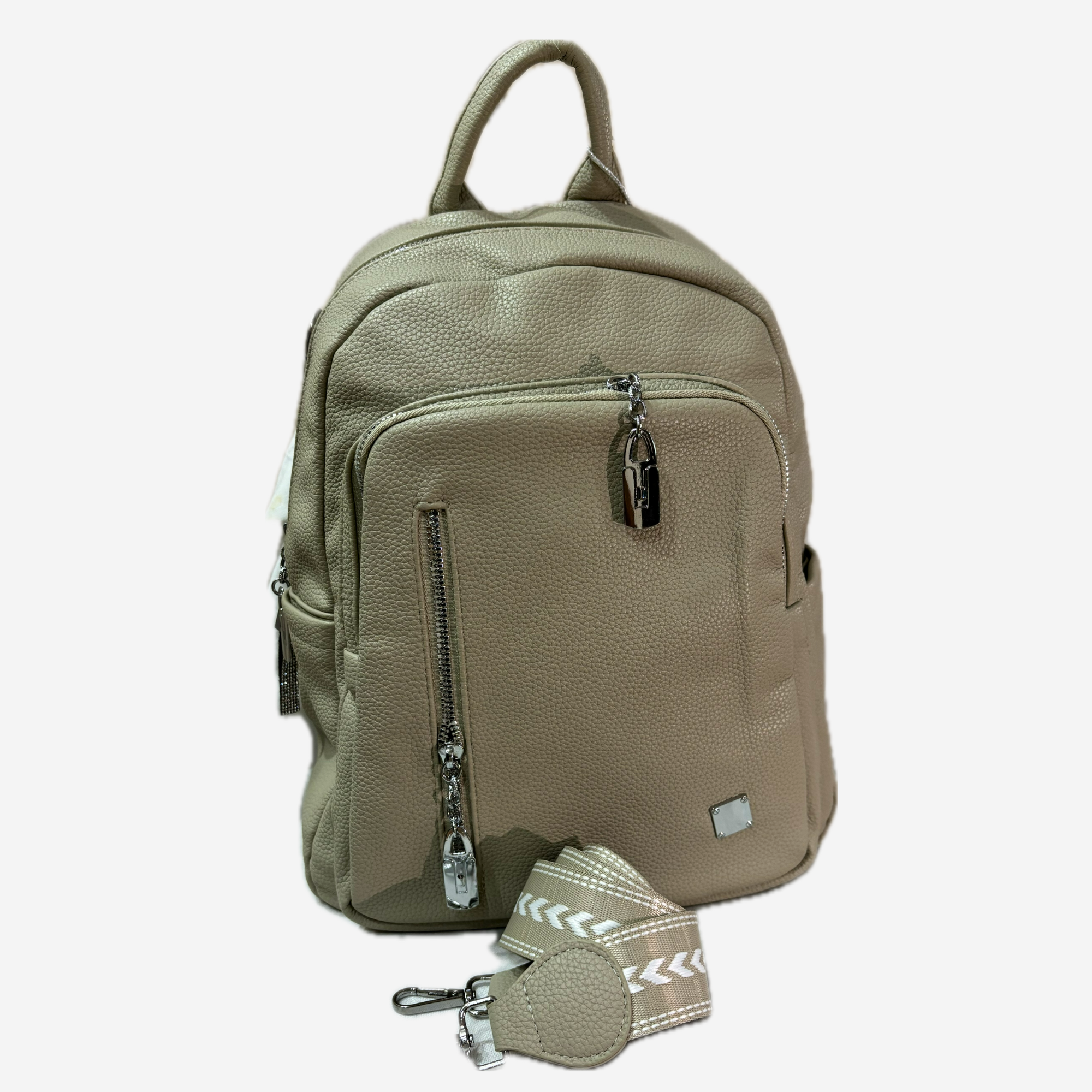 ZOKPO Elegant Faux Leather Mini Backpack Purse - Stylish Small Travel Daypack for Women & Girls with Silver Hardware (Birch color)