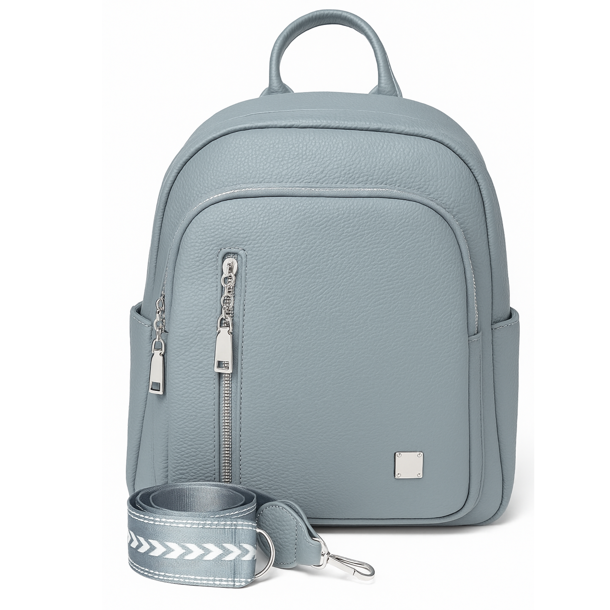 ZOKPO Elegant Faux Leather Mini Backpack Purse - Stylish Small Travel Daypack for Women & Girls with Silver Hardware (Misty Blue)